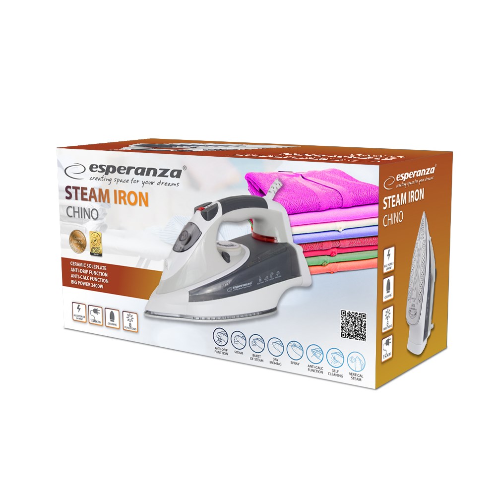Parno glačalo ESPERANZA Chino EHI009 (2400 W, 300 ml, keramička ploča glačala, srebrno-sivo)-6