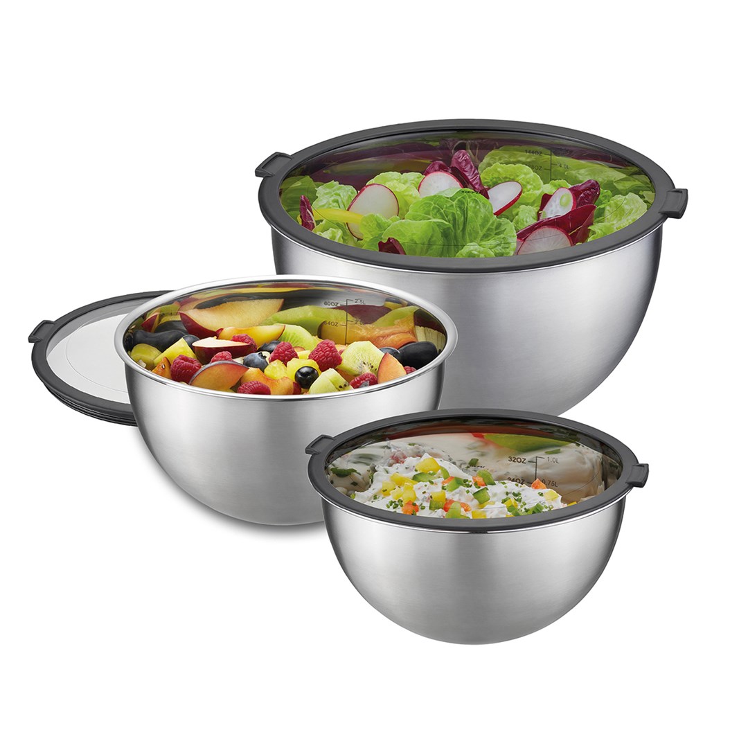 Set zdjela GEFU MONDI G-89430 (16/20/24 cm, nehrđajući čelik, s poklopcima)-0