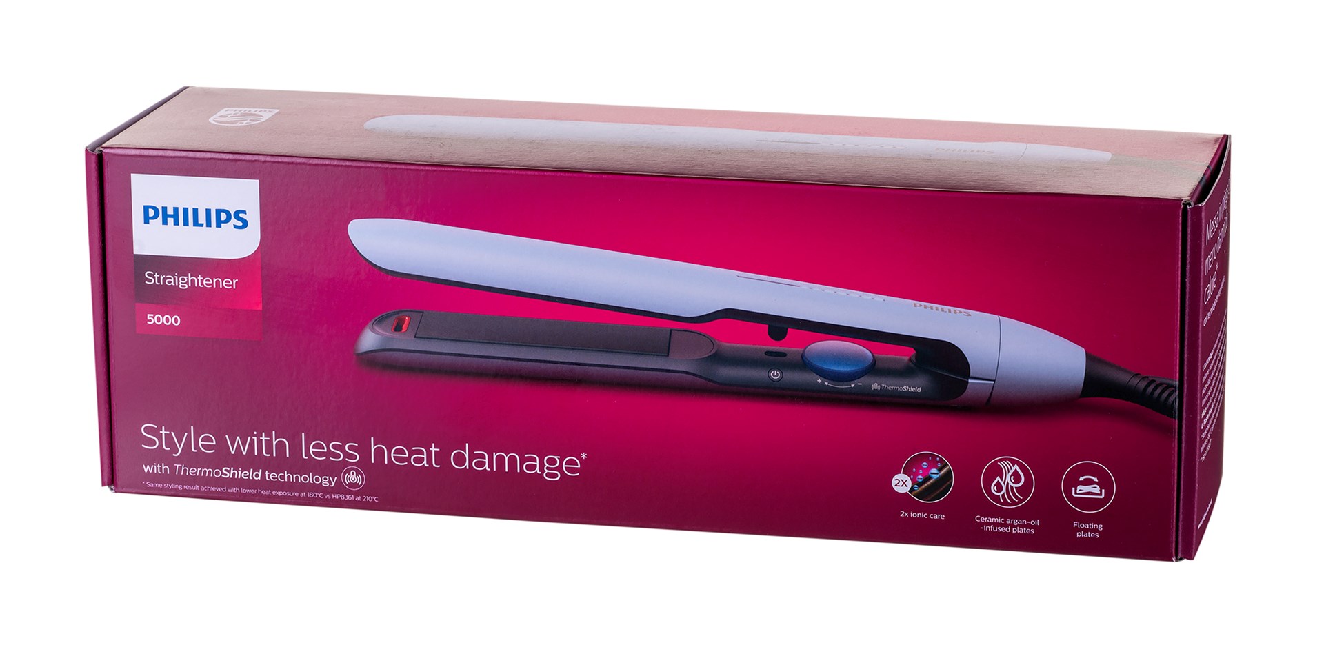 Pegla za kosu PHILIPS 5000 Series BHS520/00 (25 mm keramičke ploče obogaćene arganovim uljem, 12 postavki 120–230 °C, ThermoShield tehnologija) (Topla crna/bijela, kabel 1,8 m)-1