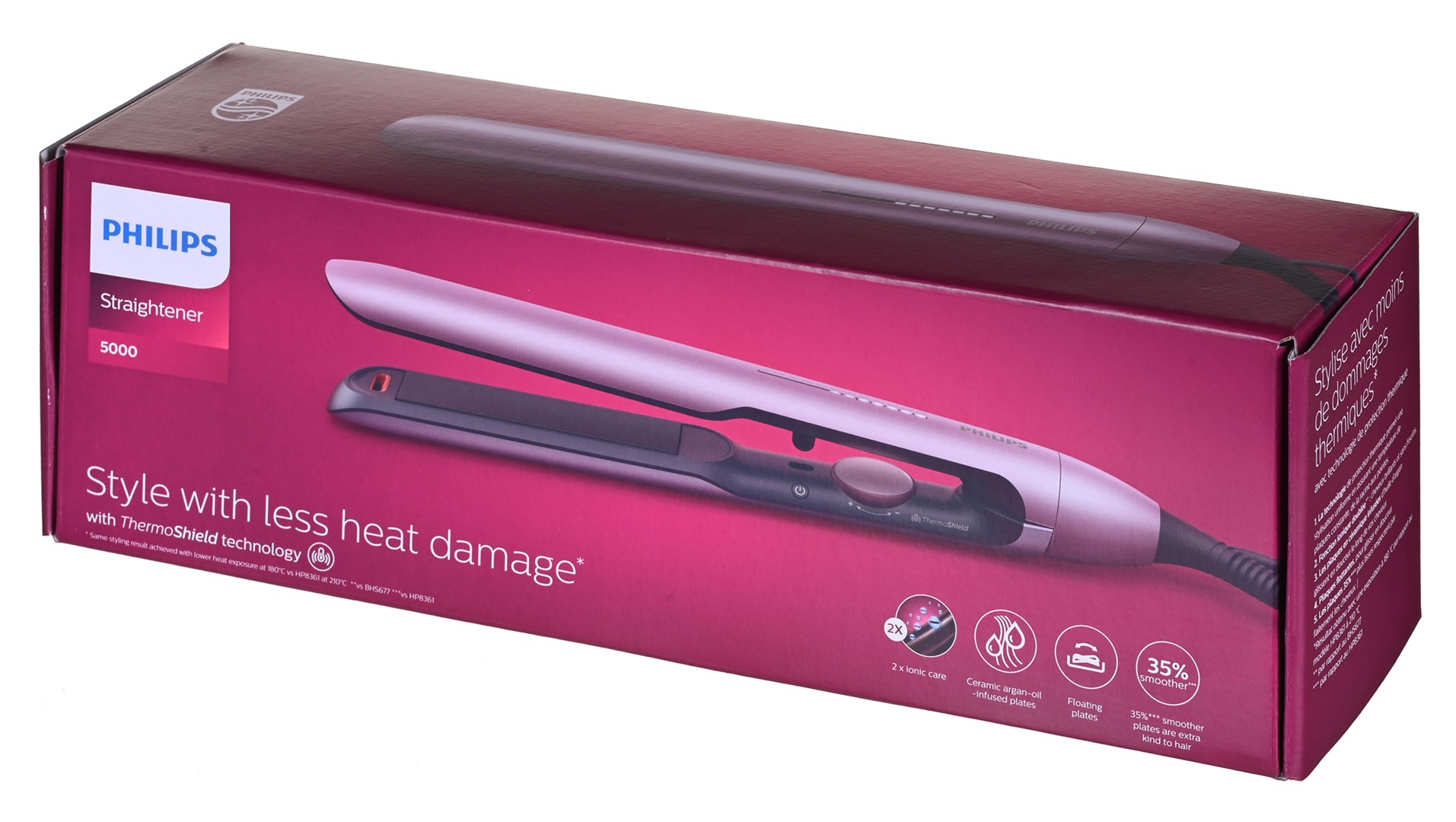Pegla za kosu PHILIPS 5000 Series BHS530/00 (ThermoShield zaštita, keramičke ploče obogaćene arganovim uljem, 2× ionska njega, 105 mm plutajuće ploče, temperatura 120–230 °C, LED regulator, automatsko isključivanje)-9