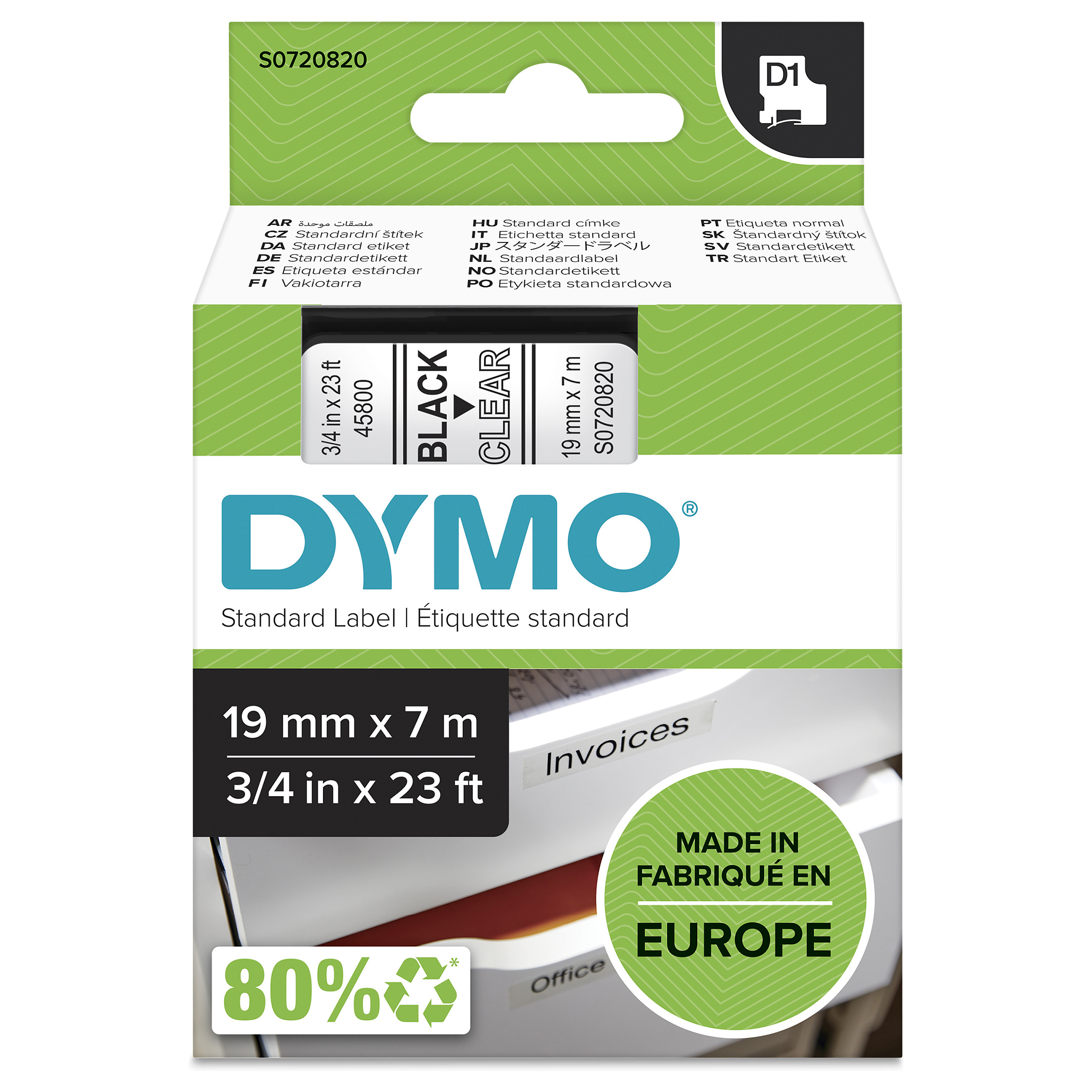 Traka za označavanje DYMO D1 Standard (crna na prozirnoj, 19mm)-1