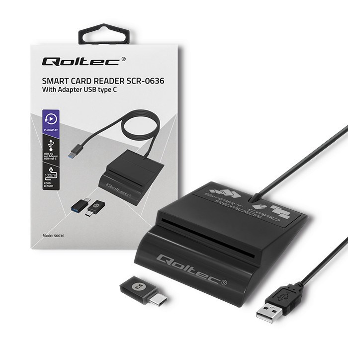 Čitač pametnog čipa ID kartice QOLTEC 50636 (SCR-0636, USB tip C)-0