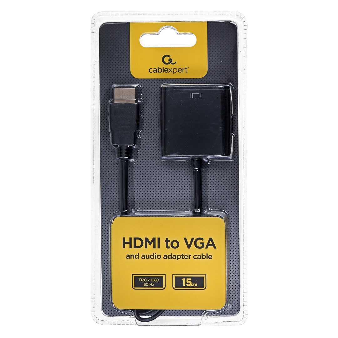 Video adapter kabel GEMBIRD A-HDMI-VGA-03 (0.15 m, HDMI Type A (Standard), VGA (D-Sub)) (crni)