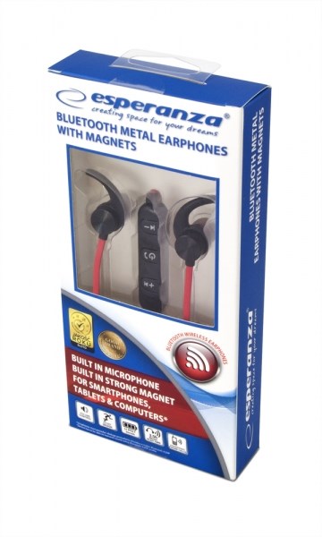 Esperanza EH186K headphones/headset Wireless In-ear Sports Bluetooth Black, Red-1