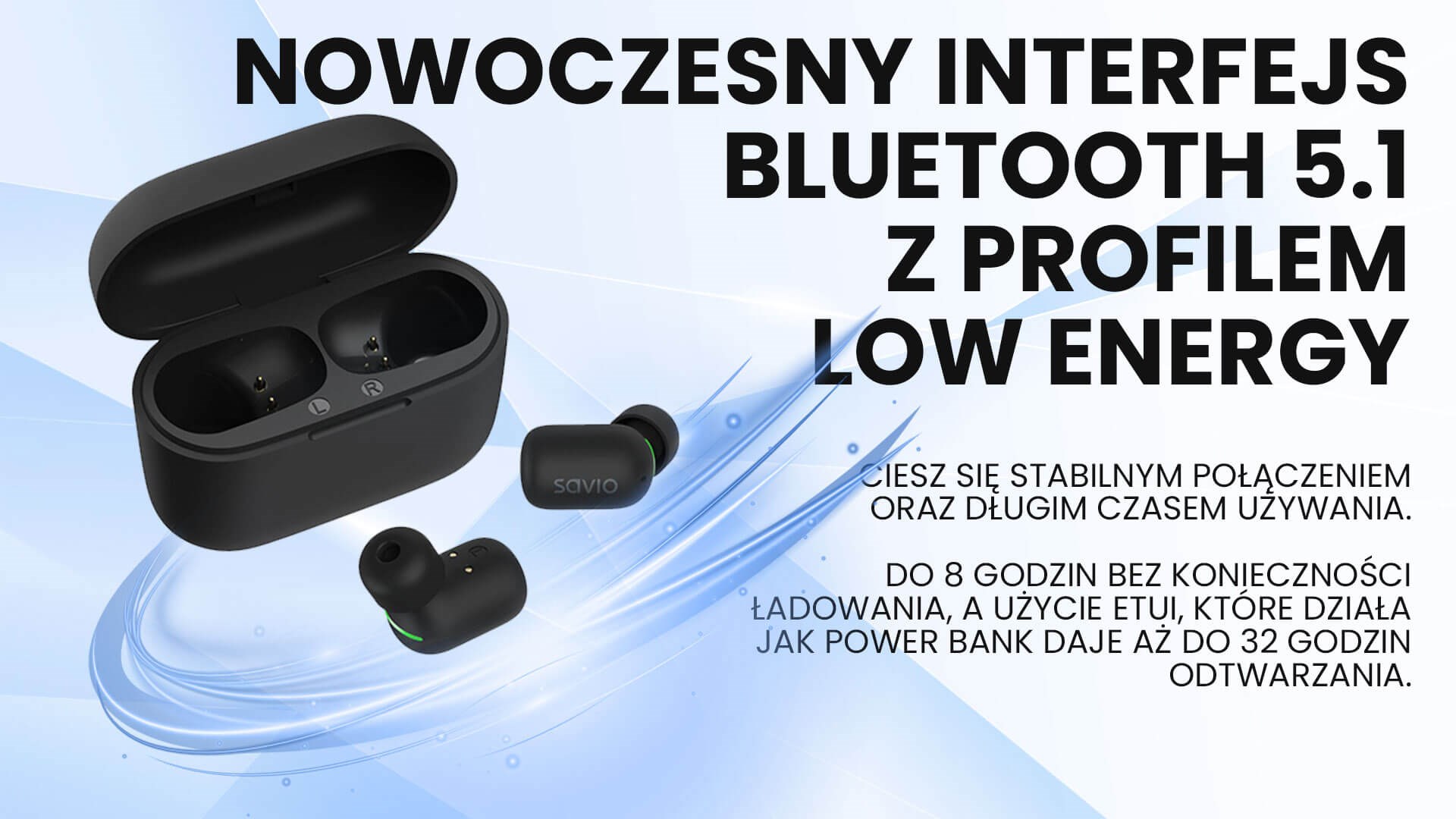 Slušalice SAVIO TWS-09 IPX5 bežične in-ear crne boje-0