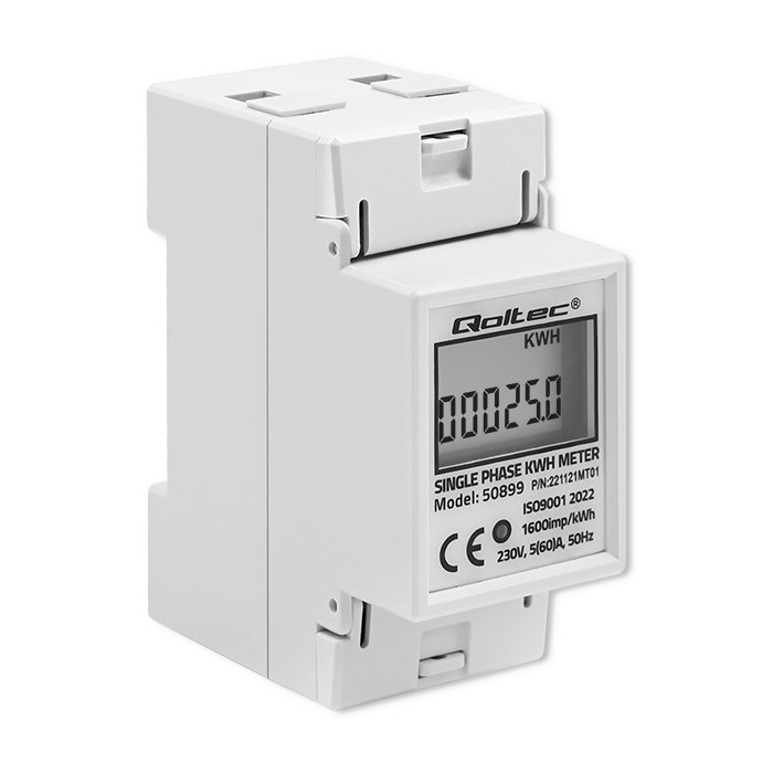 Mjerač potrošnje električne energije QOLTEC 50899 (jednofazni, elektronički, 230 V, LCD, 2P, DIN šina)-1