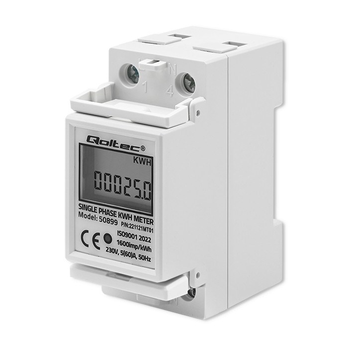 Mjerač potrošnje električne energije QOLTEC 50899 (jednofazni, elektronički, 230 V, LCD, 2P, DIN šina)-2