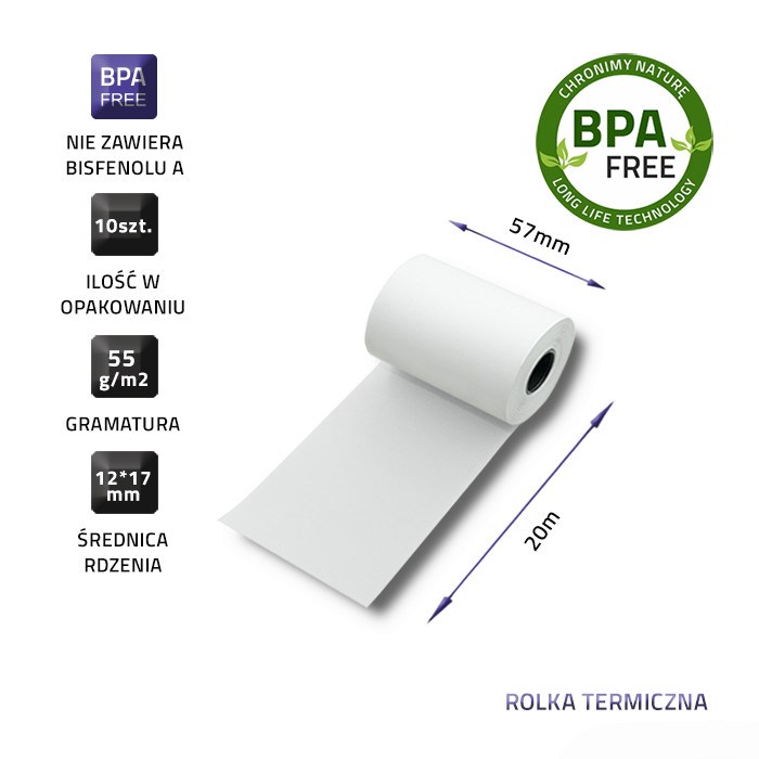 Termalna rola QOLTEC 51896 (57 x 20, 55g/m2, 10 komada, bez BPA)-2