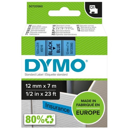 Trakica za izradu naljepnica DYMO D1 Standard crna na plavoj 12 mm-1