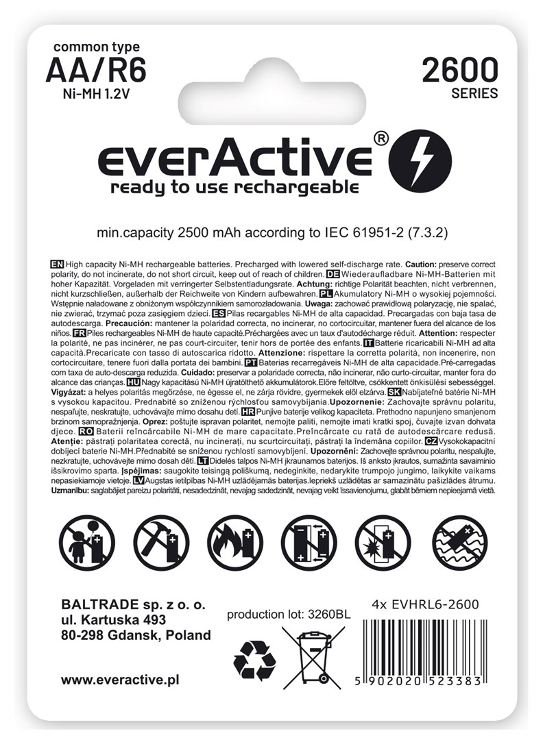 Punjive baterije everActive Ni-MH R6 AA 2600 mAh Professional Line
