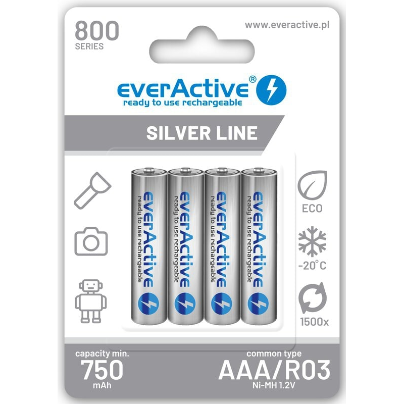 Punjive baterije everActive Ni-MH R03 AAA 800 mAh Silver Line