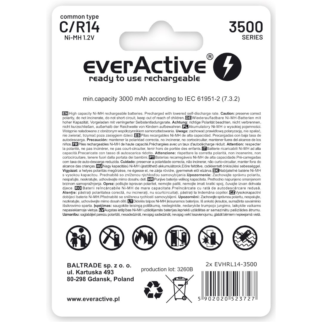 Punjive baterije everActive R14/C (Ni-MH, 3500 mAh, spremne za upotrebu)-1