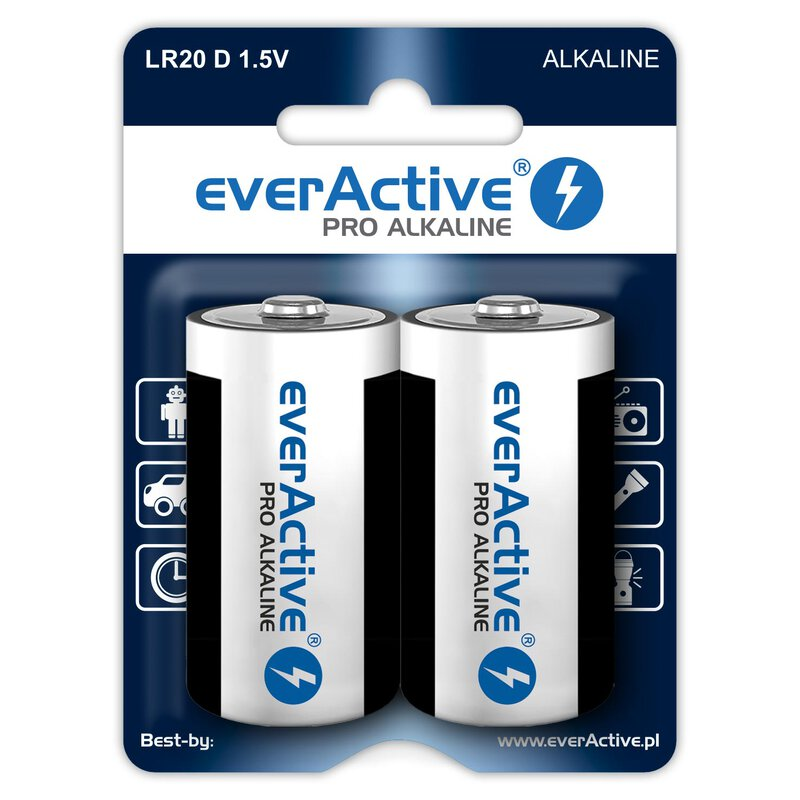 Alkalne baterije everActive Pro Alkaline LR20 D - blister kartica 2 komada