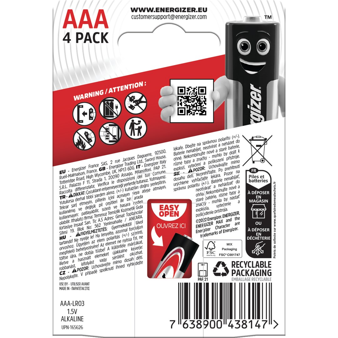 Alkalne baterije ENERGIZER MAX AAA LR03 (4 komada, eko pakiranje)-2