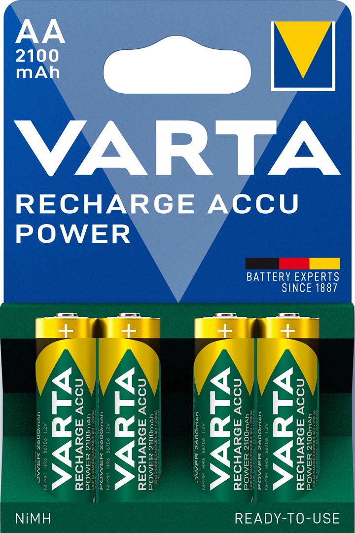 Punjiva baterija VARTA HR6 AA Recharge Accu Power 2100 mAh 56706 (zelena, žuta, 4 komada)-0