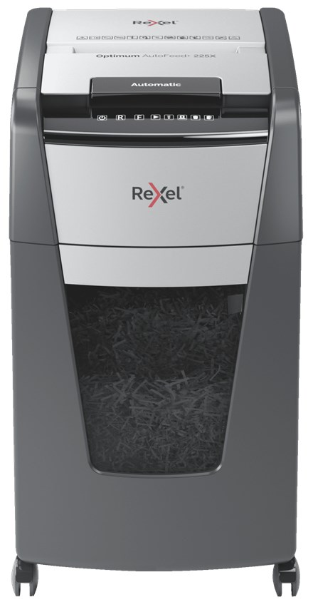 Uništavač papira REXEL Optimum AutoFeed+ 225X (križno rezanje, 55 dB, 23 cm) crno-sivi