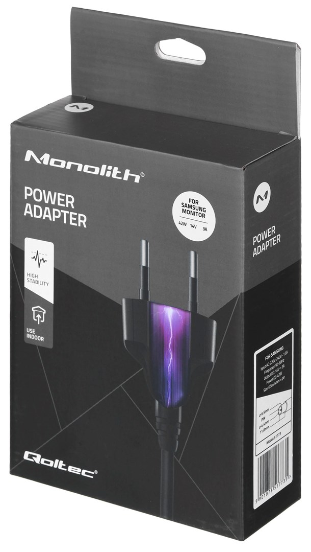 Adapter za napajanje QOLTEC 51773 (za Samsung monitor, 42W, 3A, 14V, 6.5 * 4.4, + kabel za napajanje)-5