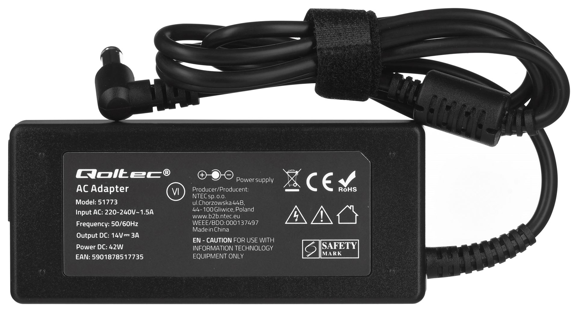 Adapter za napajanje QOLTEC 51773 (za Samsung monitor, 42W, 3A, 14V, 6.5 * 4.4, + kabel za napajanje)-3