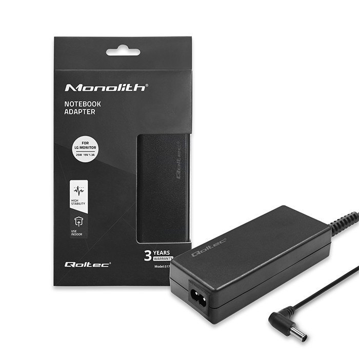 Adapter za napajanje QOLTEC 51774 (za LG monitor, 25W, 1.3A, 19V, 6.5 * 4.4, + kabel za napajanje)
