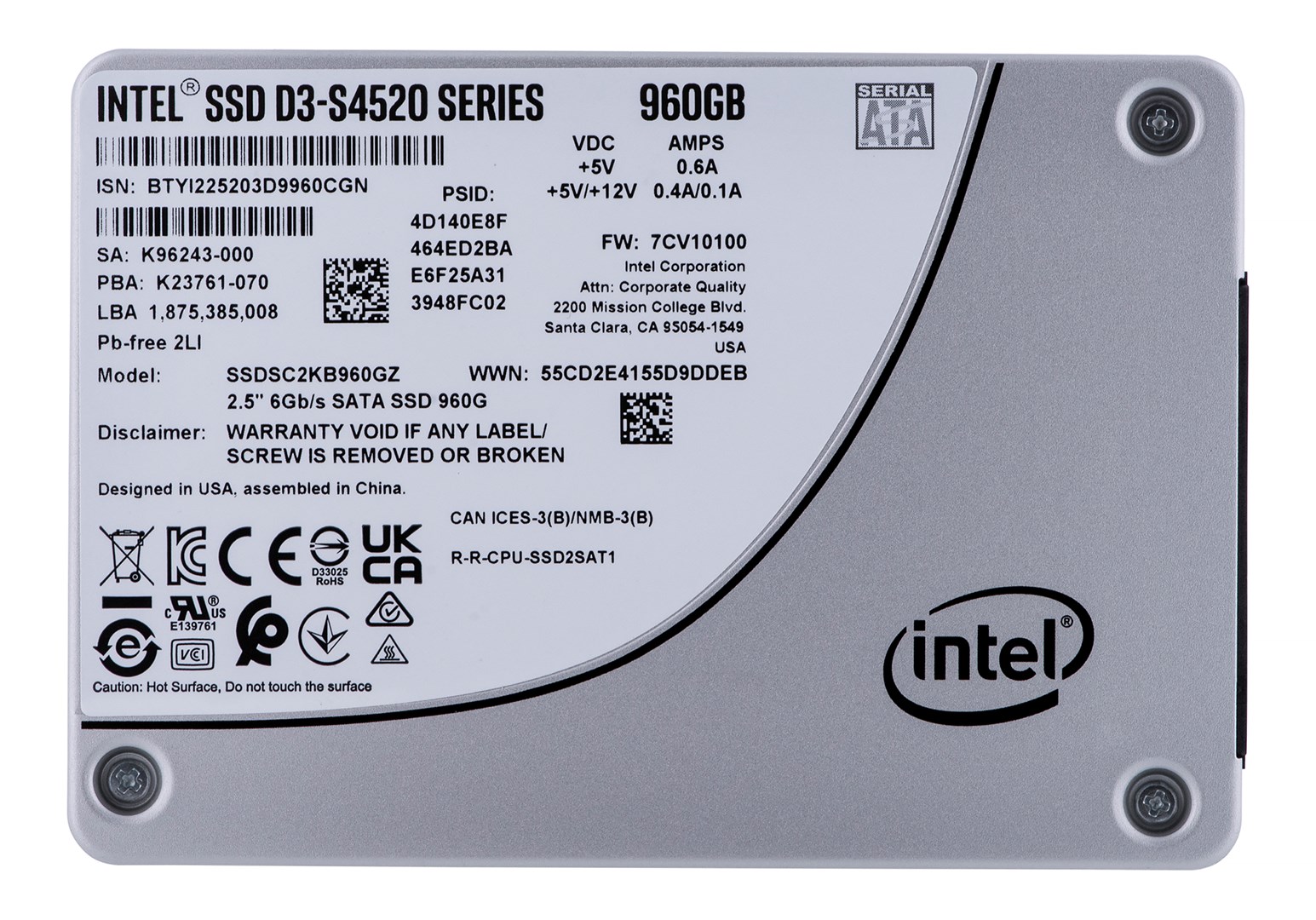SSD Soligm (Intel) S4520 (960 GB, SATA, 2.5") SSDSC2KB960GZ01 (DWPD do 3)-0