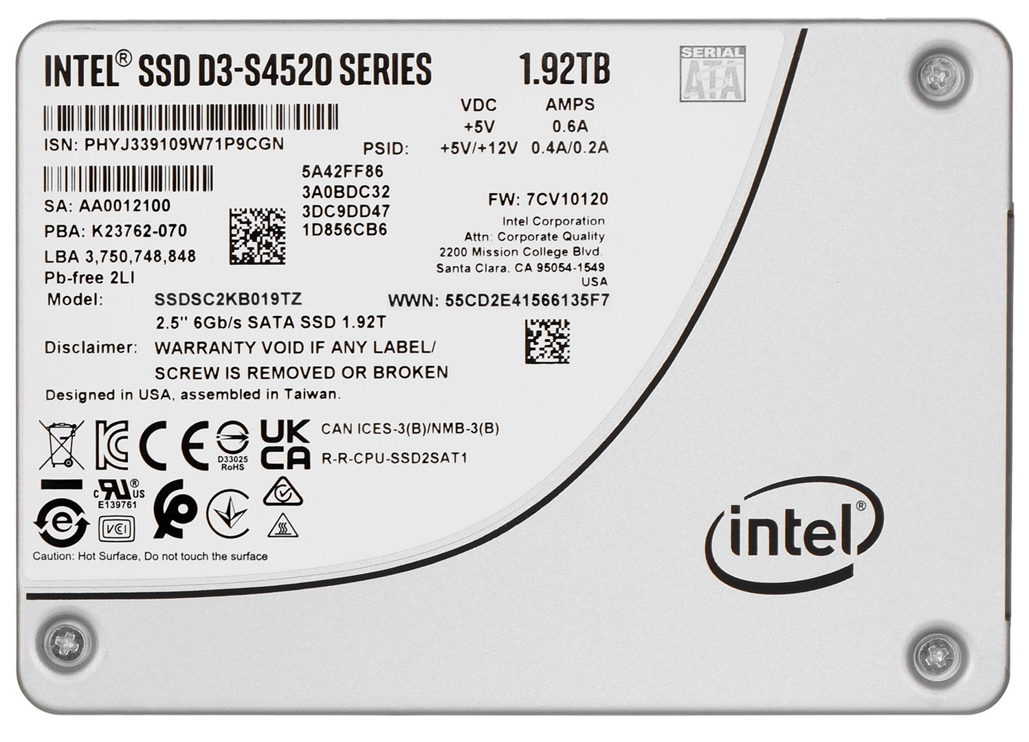 SSD Soligm (Intel) S4520 (1.92 TB, SATA, 2.5") SSDSC2KB019TZ01 (DWPD do 3)-0