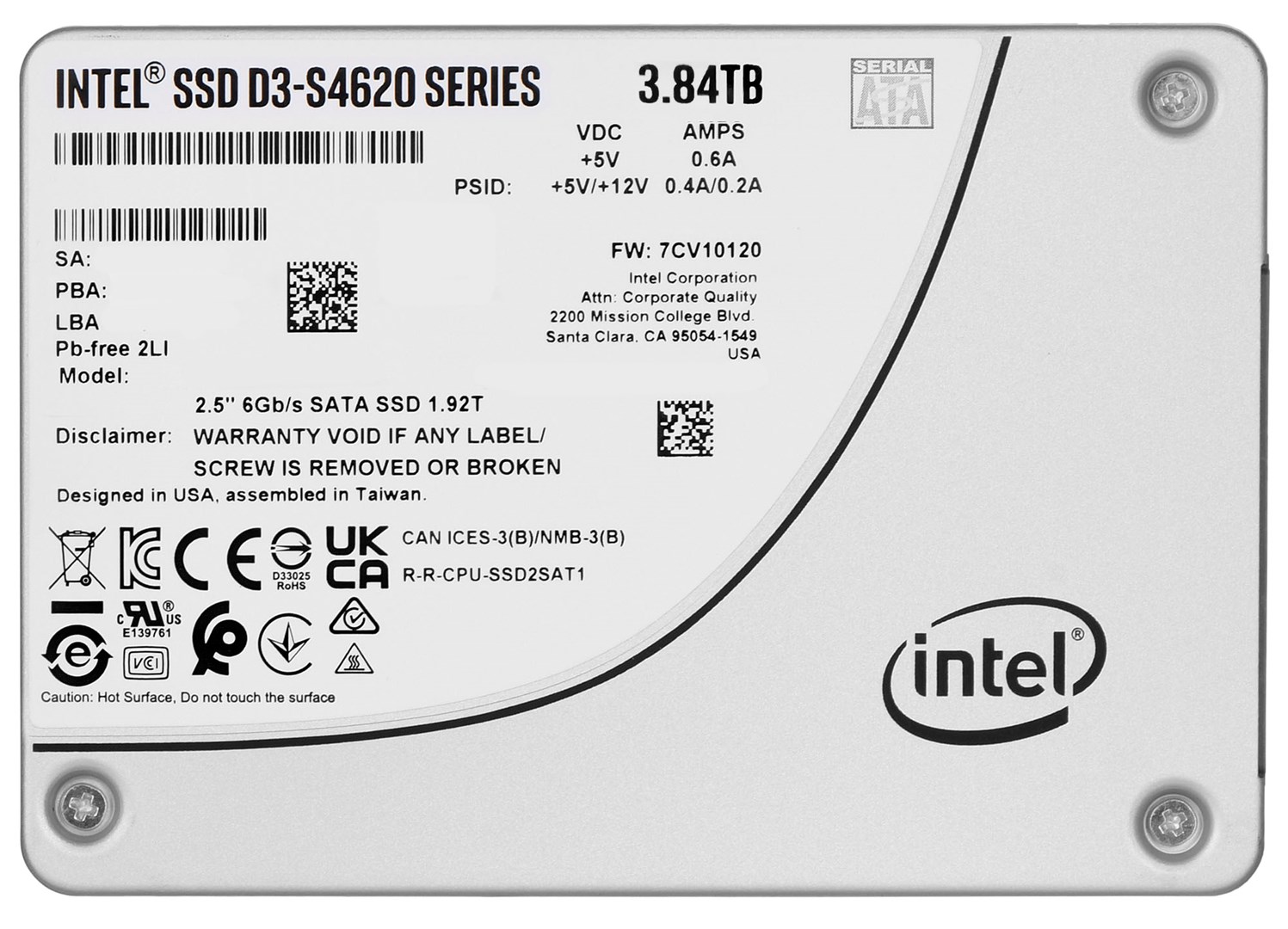 SSD Soligm (Intel) S4620 (3.84 TB, SATA, 2.5") SSDSC2KG038TZ01 (DWPD do 5)