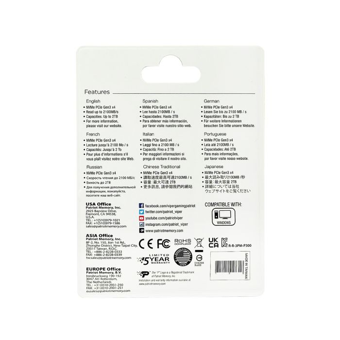 SSD PATRIOT (P300, M.2, 1000GB, PCIe 3.0, NVME)-7