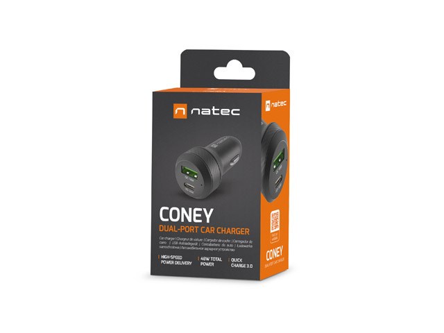 Punjač za auto NATEC CAR CHAR CONEY (PD3.0, 48W, QC3.0)-1