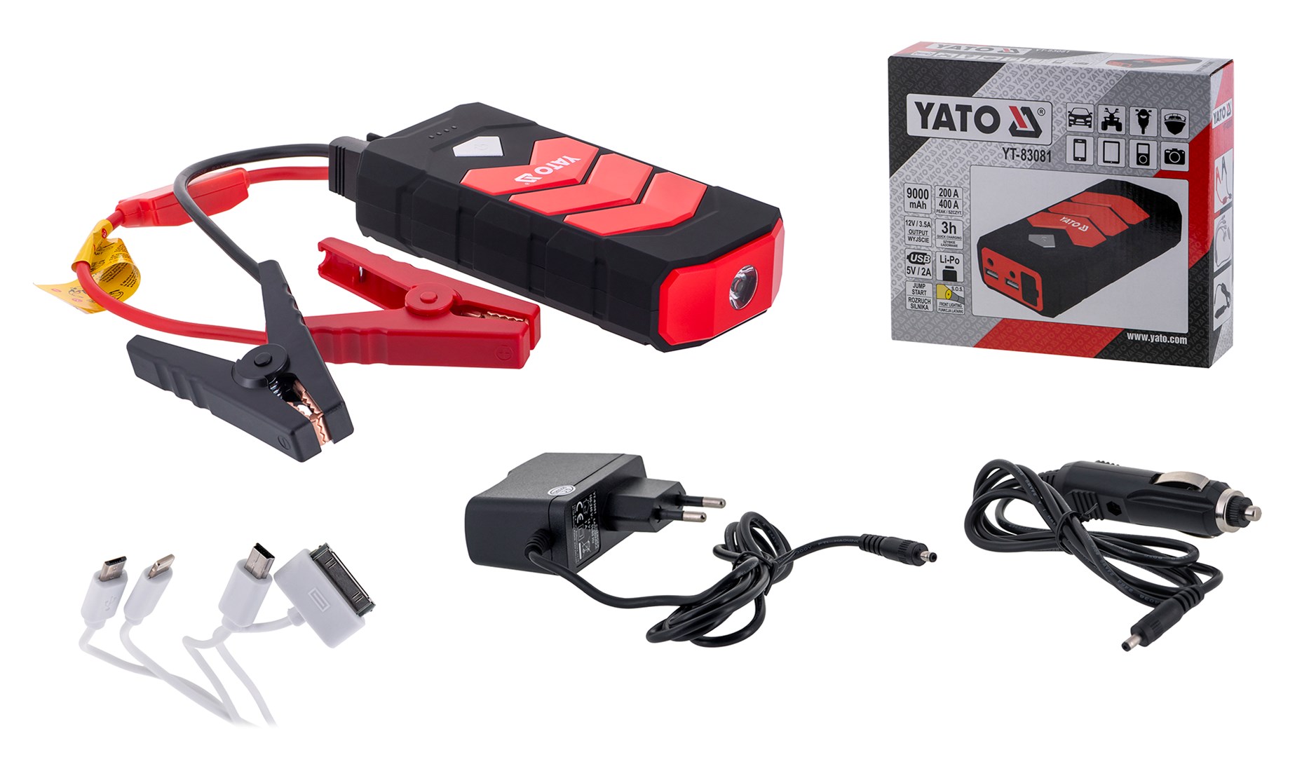 Powerbank i starter YATO YT-83081 (9000 mAh, 200A/400A, 2x USB, LED svjetiljka)-8