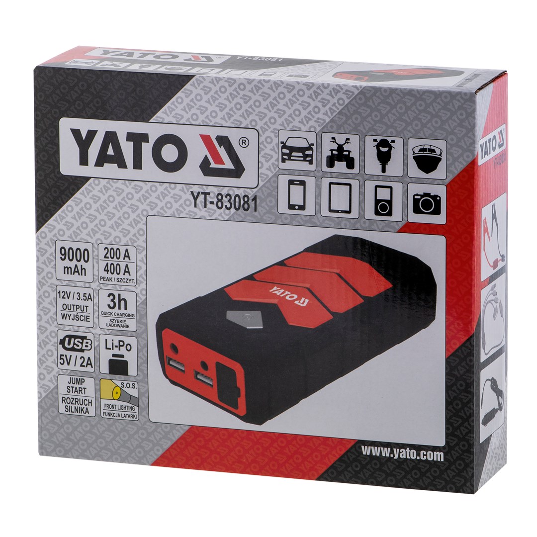 Powerbank i starter YATO YT-83081 (9000 mAh, 200A/400A, 2x USB, LED svjetiljka)-11