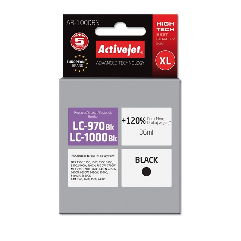 Tinta ACTIVEJET AB-1000BN ink (zamjena za Brother LC1000/LC970Bk, supreme, 35 ml) crna