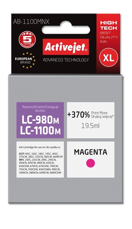 Tinta (ACTIVEJET, AB-1100MNX, zamjena za Brother LC1100/LC980M, supreme, 19.5 ml, magenta)-0