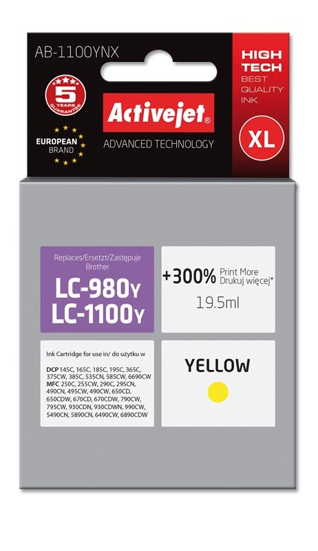 Tinta ACTIVEJET AB-1100YNX ink (zamjena za Brother LC1100/LC980Y, supreme, 19.5 ml) žuta-0