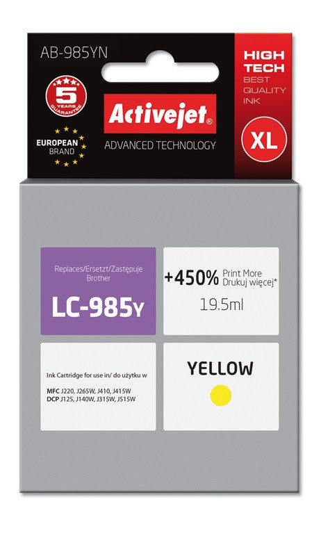 Tinta Activejet AB-985YN (zamjena za Brother LC985Y, supreme, 19.5 ml) žuta