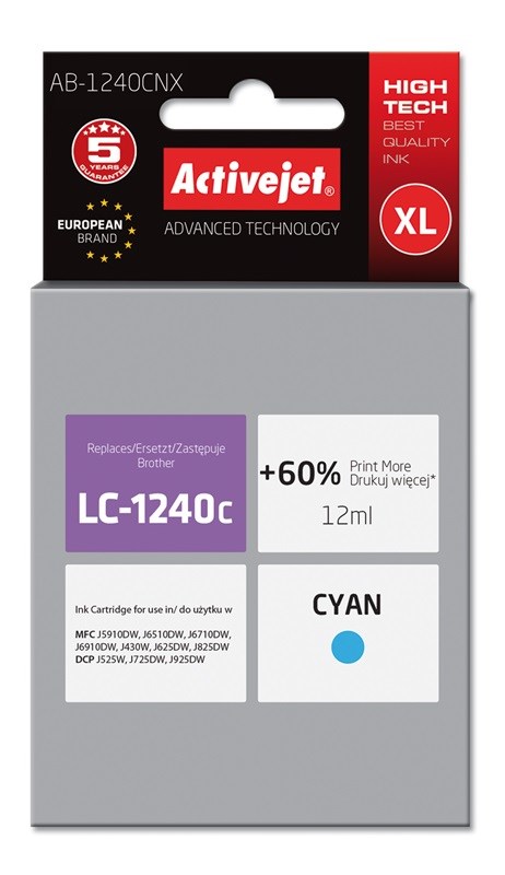 Tinta ACTIVEJET AB-1240CNX ink (zamjena za Brother LC1220BK/LC1240BK, supreme, 12 ml) cijan