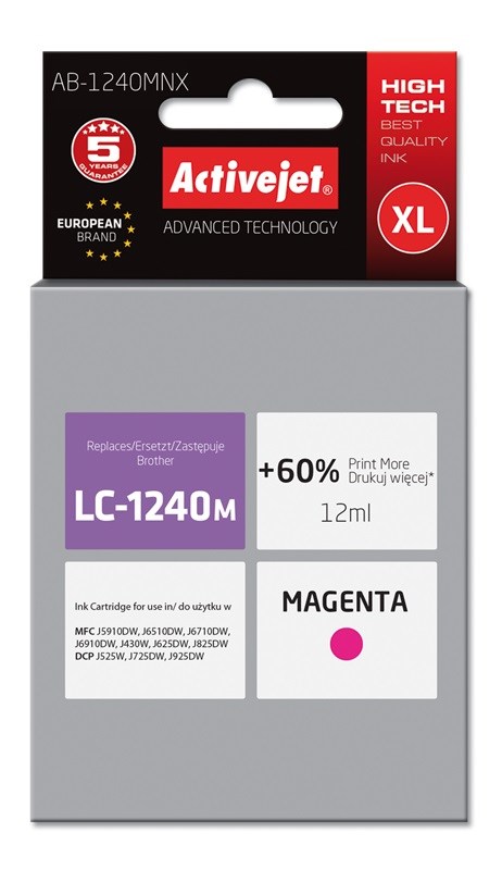 Tinta (ACTIVEJET, AB-1240MNX, zamjena za Brother LC1220BK/LC1240BK, supreme, 12 ml, magenta)-0