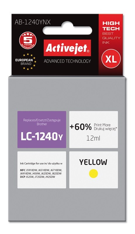 Tinta ACTIVEJET AB-1240YNX ink (zamjena za Brother LC1220BK/LC1240BK, supreme, 12 ml) žuta