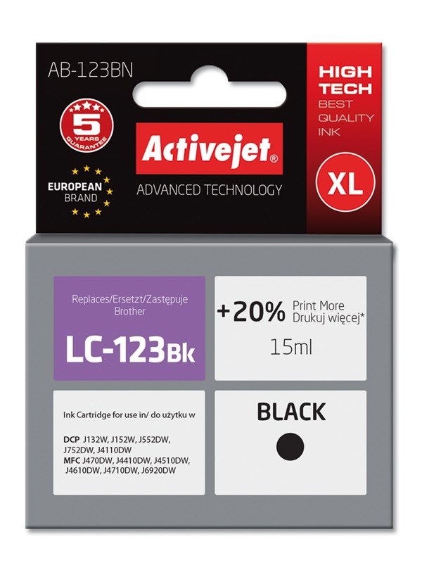 Tinta ACTIVEJET AB-123BN ink (zamjena za Brother LC123Bk/LC121Bk, supreme, 15 ml) crna-0