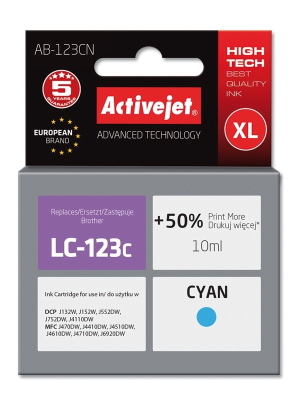 Tinta ACTIVEJET AB-123CN ink (zamjena za Brother LC123C/LC121C, supreme, 10 ml) cijan-0