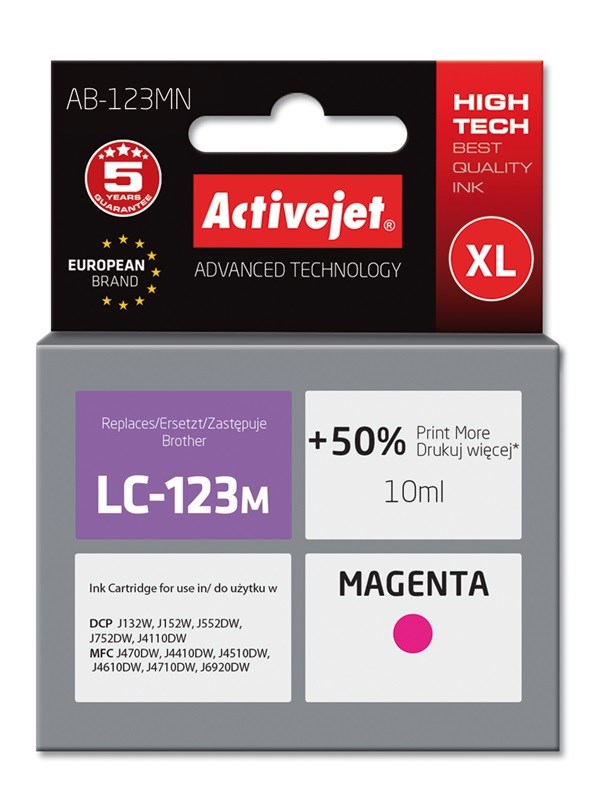Tinta (ACTIVEJET, AB-123MN, zamjena za Brother LC123M/LC121M, supreme, 10 ml, magenta)-0