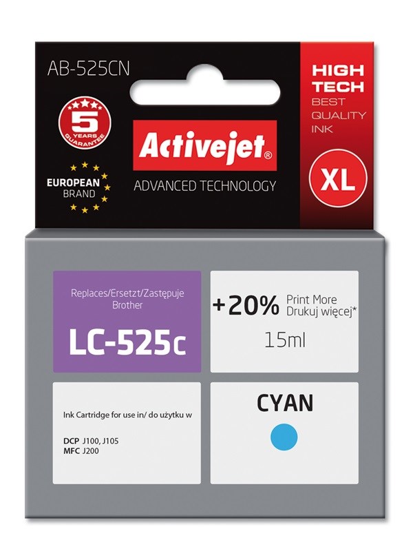 Tinta Activejet AB-525CN (zamjena za Brother LC525C, supreme, 15 ml) cijan