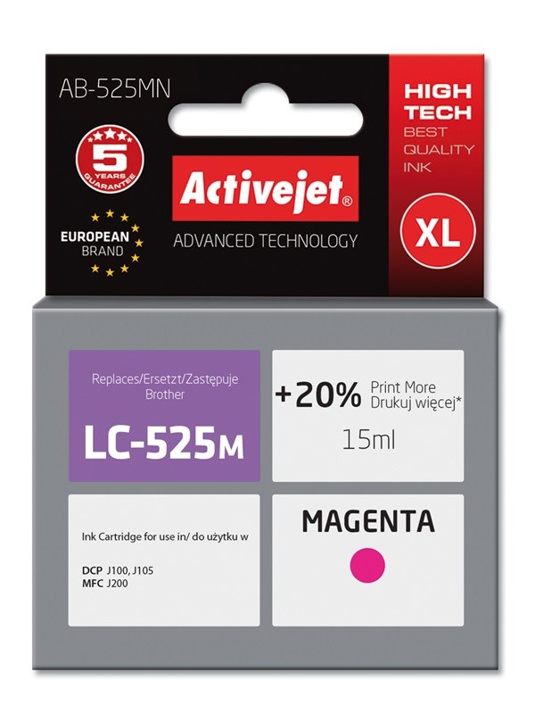 Tinta (Activejet, AB-525MN, zamjena za Brother LC525M, supreme, 15 ml, magenta)-0