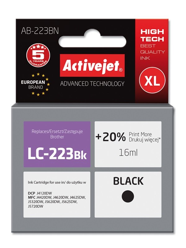Tinta ACTIVEJET AB-223BN ink (zamjena za Brother LC223BK, supreme, 16 ml) crna