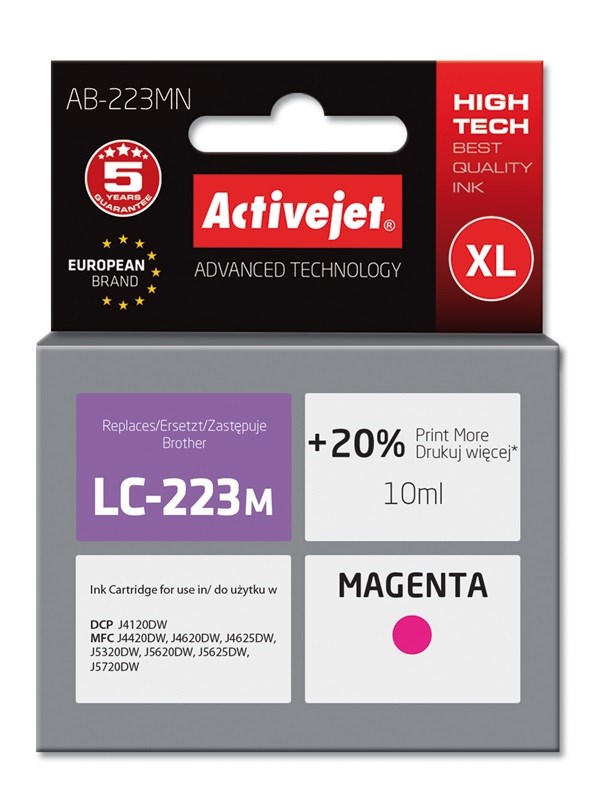 Tinta (ACTIVEJET, AB-223MN, zamjena za Brother LC223M, supreme, 10 ml, magenta)
