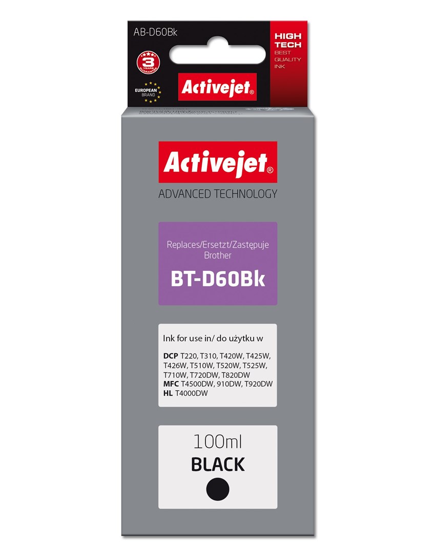 Tinta ACTIVEJET AB-D60Bk (zamjena za Brother BT-D60Bk, Supreme, 100 ml) crna-0