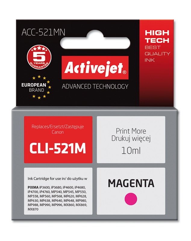 Tinta (ACTIVEJET, ACC-521MN, zamjena za Canon CLI-521M, supreme, 10 ml, magenta)-0