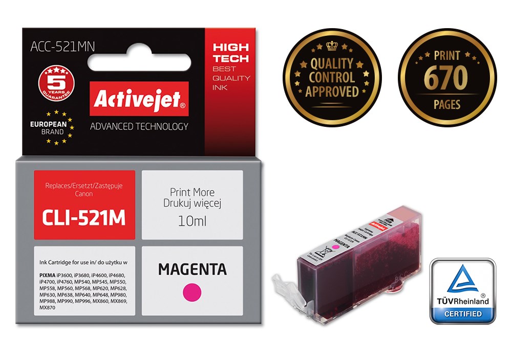 Tinta (ACTIVEJET, ACC-521MN, zamjena za Canon CLI-521M, supreme, 10 ml, magenta)-1