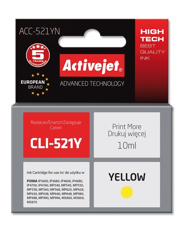 Tinta ACTIVEJET ACC-521YN (zamjena za Canon CLI-521Y, supreme, 10 ml) žuta