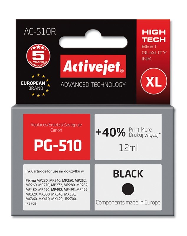 Tinta Activejet AC-510R (zamjena za Canon PG-510, premium, 12 ml) crna