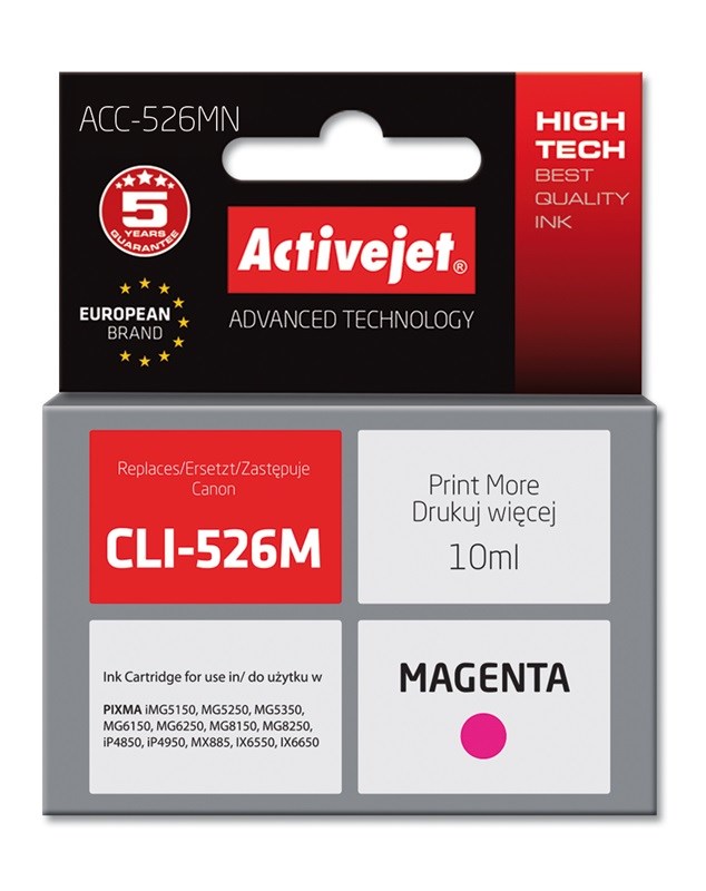 Tinta ACTIVEJET ACC-526MN za Canon printer (zamjena za Canon CLI-526M, supreme, 10 ml) magenta-0